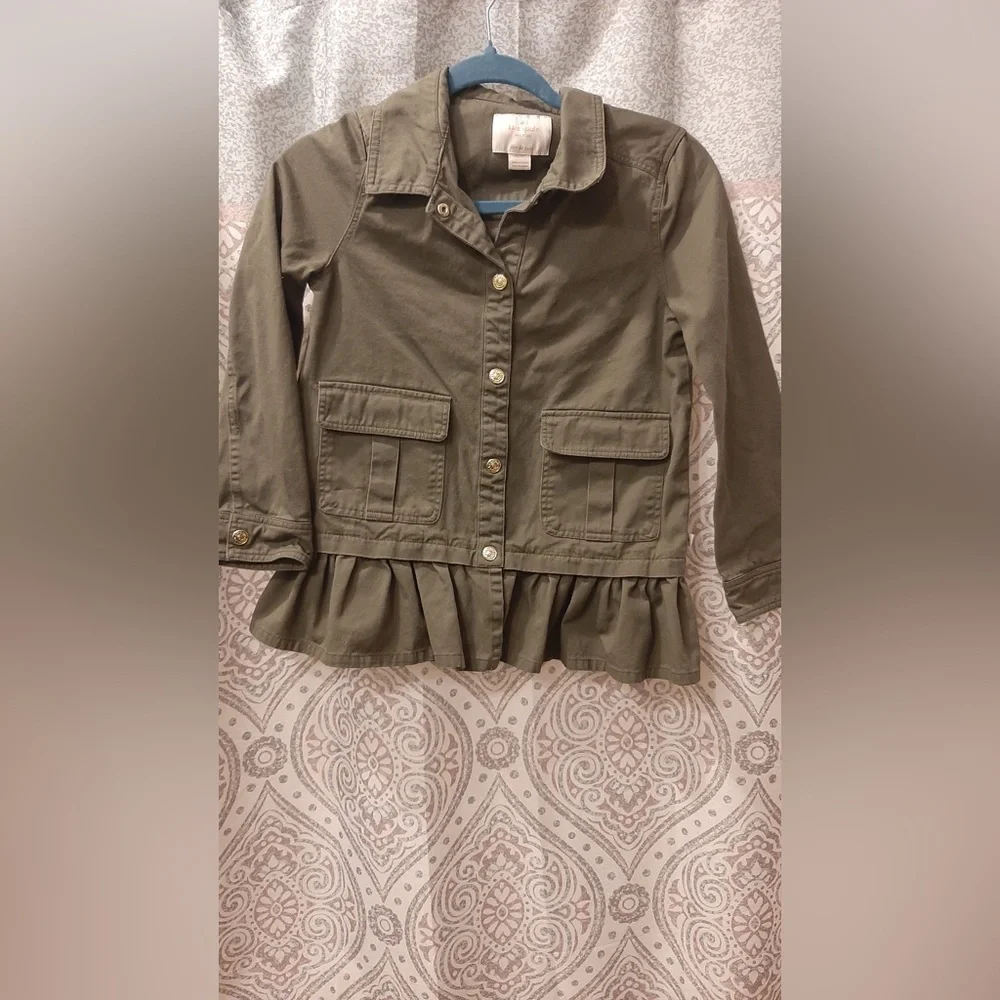 Kate Spade Utility Jacket Girls 10 Army Green Ruffle